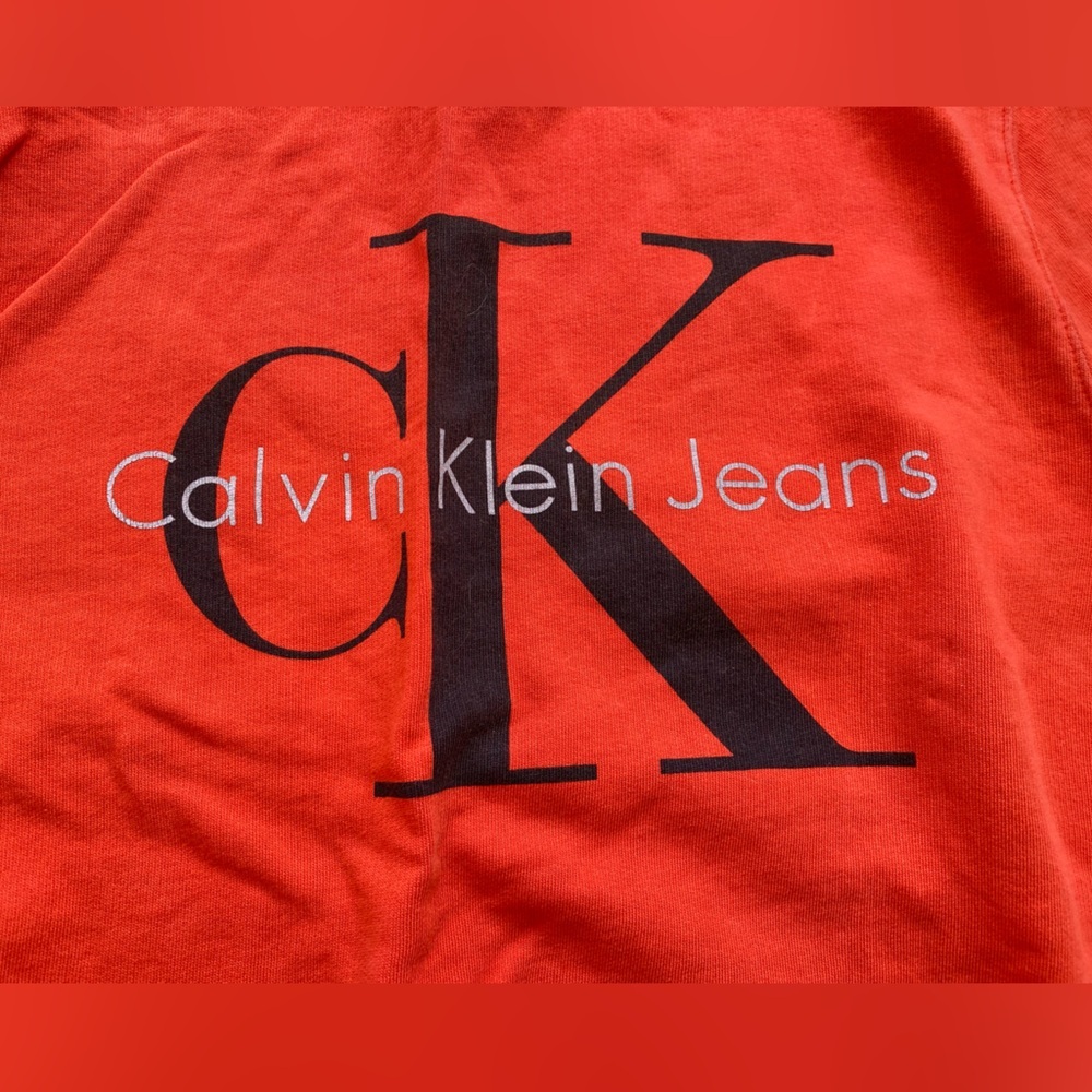 Calvin Klein orange crew neck logo terrycloth sweatshirt - Picture 3 of 5
